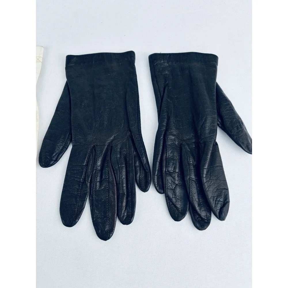 Vintage Lot Of‎ 3 Womens Leather Gloves Silk Lined Sz 6.5 & 7 White Brown Black